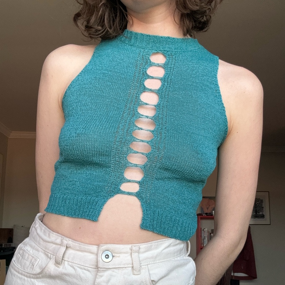 Cut out teal festival top